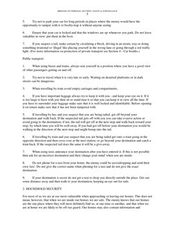 BRIEFING ON PERSONAL SECURITY, SAFETY & SURVEILLANCE
5
5. 
Try not to park your car for long periods in places where the enem