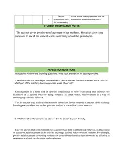 ✓  
Teacher 
questioning-Check 
for understanding 
Is the teacher asking questions that the 
learners can relate to the