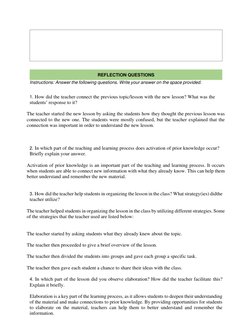 Instructions: Answer the following questions. Write your answer on the space provided. 
 
1. How did the teacher connec