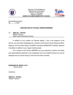 Republic of the Philippines
Department of Education
Division of Sarangani
Maasim 2 District
ISIDRO HULOM ELEMENTARY SCHOOL
Sc