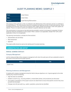 Audit Moorandum Example Audit Planning Memorandum Samples | PDF | Memorandum | Audit