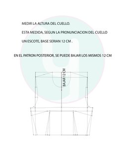MEDIR LA ALTURA DEL CUELLO.
ESTA MEDIDA, SEGUN LA PRONUNCIACION DEL CUELLO 
UN ESCOTE, BASE SERIAN 12 CM .
BAJAR 12 CM 
 EN E
