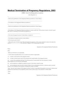 Medical Termination of Pregnancy Regulations, 2003
FORM I - Form of certifying opinion or opinions
[ See Regulation 3 ]
 I___