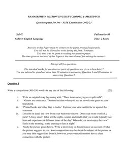 RAMAKRISHNA MISSION ENGLISH SCHOOLS, JAMSHEDPUR 
Question paper for Pre – ICSE Examination 2022-23
