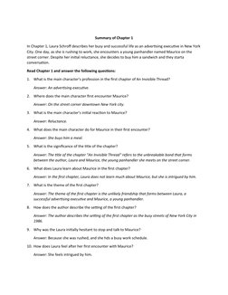 Summary of Chapter 1
In Chapter 1, Laura Schroff describes her busy and successful life as an advertising executive in New Yo