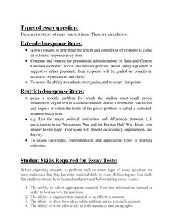 Types of essay question: 
There are two types of essay type test items. These are given below: 
Extended-response items: 
