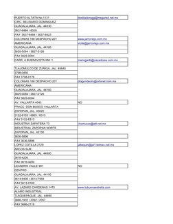 PUERTO ALTATA No.1131
CIRC. BELISARIO DOMINGUEZ
GUADALAJARA, JAL. 44330 
3637-8484 / 8535
COLONIAS 188 DESPACHO 201
AMERICANA