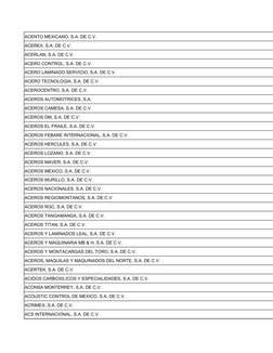 ACENTO MEXICANO, S.A. DE C.V.
ACEREX, S.A. DE C.V.
ACERLAN, S.A. DE C.V.
ACERO CONTROL, S.A. DE C.V.
ACERO LAMINADO SERVICIO,