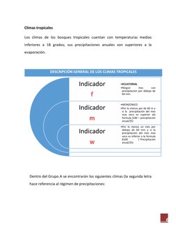 6 
Climas tropicales 
Los climas de los bosques tropicales cuentan con temperaturas medias 
inferiores