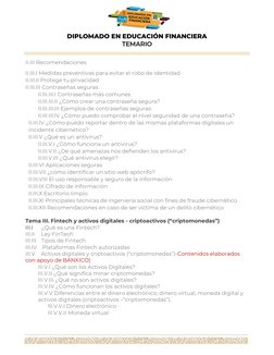 DIPLOMADO EN EDUCACIÓN FINANCIERA 
TEMARIO 
 
 
 
 
 
 
 
 
II.III Recomendaciones 
II.III.I Medidas preventivas para e