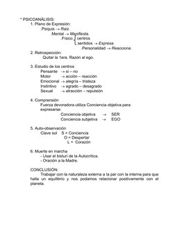 * PSICOANÁLISIS:
1. Plano de Expresión:
.Psiquis  Raiz.
.Mental  Manifiesta.
.Físico    centros  
      sentidos  Expresa.