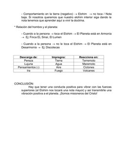 - Comportamiento en la tierra (negativo)  Elohim   no toca / Nota
baja. Si nosotros queremos que nuestro elohim interior si