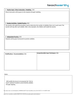 Kindergarten Syllable Lesson Plan Guide | PDF | Lesson Plan | Education ...