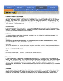Combined heat and power (CHP)
Emission factor
Emissions
Flaring
Flow rate 
Fuel
Any substance burned as a source of energy su
