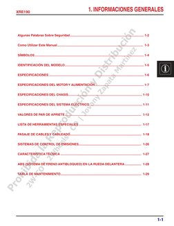 1-1
XRE190
1. INFORMACIONES GENERALES
Algunas Palabras Sobre Seguridad.......................................................