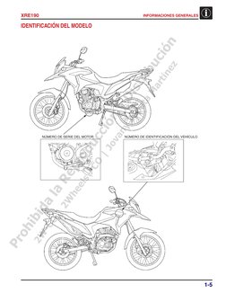 1-5
XRE190
INFORMACIONES GENERALES
IDENTIFICACIÓN DEL MODELO
NÚMERO DE SERIE DEL MOTOR
NÚMERO DE IDENTIFICACIÓN DEL VEHÍCULO