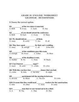 GRADE 10 / ENGLISH / WORKSHEET
GRAMMAR – DETERMINERS
I Choose the correct option.
Q1. __________ of the two sisters is marrie