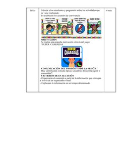 Inicio
Saludar a los estudiantes y preguntarle sobre las actividades que 
se viene realizando. 
Se establecen los acuerdos de