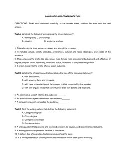 Language and Communication Mock Test | PDF | Communication | Speech