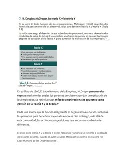 En su libro de 1960, El Lado Humano de la Empresa, McGregor propuso dos 
teorías mediante las cuales los gerentes perciben y