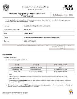 Patronato Universitario
Universidad Nacional Autónoma de México
a)   En los Bancos, a partir de $100.00.
BANCO
Notas:
 b)   S