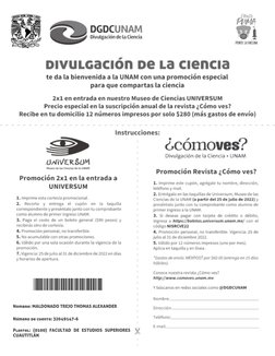 Nombre: MALDONADO TREJO THOMAS ALEXANDER
Número de cuenta: 32049147-6
Plantel: (0100) FACULTAD DE ESTUDIOS SUPERIORES
CUAUTIT