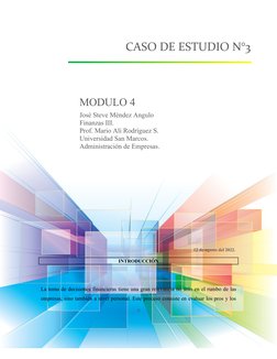 CASO DE ESTUDIO N°3 
MODULO 4
José Steve Méndez Angulo
Finanzas III.
Prof. Mario Ali Rodríguez S. 
Universidad San Marcos.
Ad