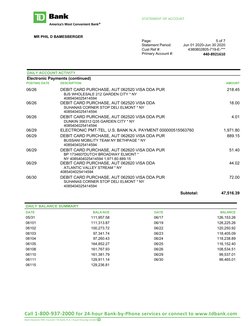 STATEMENT OF ACCOUNT 
MR PHIL D BAMESBERGER
Page:
Statement Period: 
Cust Ref #: 
Primary Account #:
5 of 7 
Jun 01 2020-Jun