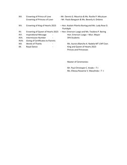 Sample Program For Coronation Rites King and Queen of Hearts 2023 Program | PDF