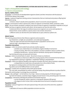 jv#0180 
IBDP ENVIRONMENTAL SYSTEMS AND SOCIETIES TOPICS 2 & 3 SUMMARY 
Topic 2: Ecosystems and ecology 
2.1 Species and popu