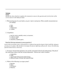 Multiple 
Choice 
 
Identify the choice that best completes the statement or answers the question and write the l