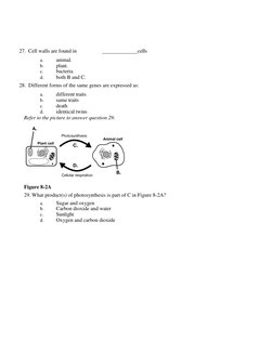 27. Cell walls are found in 
a. 
animal. 
b. 
plant. 
c. 
bacteria. 
d. 
both B and C. 
 
cells
28. Different forms of the