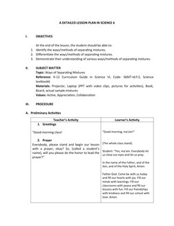 Lesson Plan: Separating Mixtures for Grade 6 | PDF | Filtration | Mixture