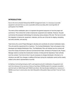 INTRODUCTION
Due to the strict schedule followed by NEOM management team, it is necessary to provide 
equipment and work forc
