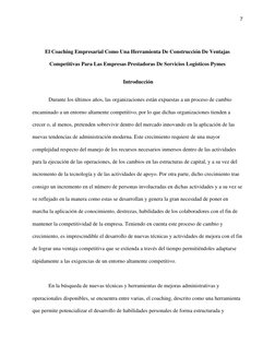 7 
 
 
El Coaching Empresarial Como Una Herramienta De Construcción De Ventajas 
Competitivas Para Las Empresas Prestadoras D