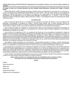 NORMA Oﬁcial Mexicana NOM-029-STPS-2011, Mantenimiento de las instalaciones eléctricas en los centros de trabajo-Condiciones