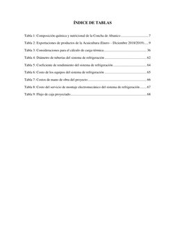 ÍNDICE DE TABLAS 
 
Tabla 1: Composición química y nutricional de la Concha de Abanico ................................ 7