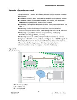 Chapter 10: Project Management 
10 
 
© 2022 BICSI® 
AA-1 ITSIMM, 8th edition 
 
Gathering Information, continued 
 
For larg