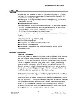 Chapter 10: Project Management 
6 
 
© 2022 BICSI® 
AA-1 ITSIMM, 8th edition 
 
Project Plan 
Overview 
An ICT project plan a