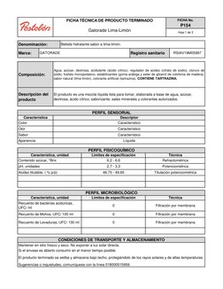 Recuento de Mohos, UFC/ 100 ml
0
pH, unidades
Refractométrica
Filtración por membrana
El producto terminado se estiba y almac