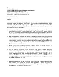 CIBIL Consent Letter Format | PDF | Indemnity | Privacy
