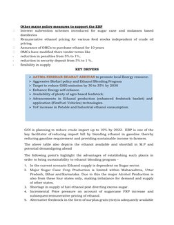  AATMA-NIRBHAR BHARAT ABHIYAN to promote local Energy resource. 
 Aggressive Biofuel policy and Ethanol Blending Program 
