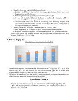 6. Benefits of setting of grain to Ethanol plants : 
a. Control on Ethanol supply for non-sugar producing states and even 
Su