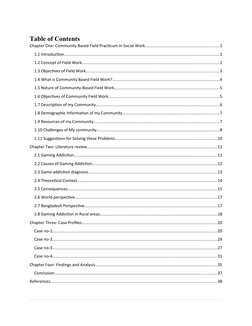 Table of Contents
Chapter One: Community Based Field Practicum in Social Work................................................