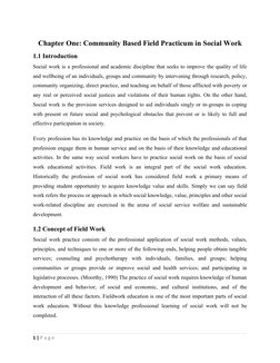 Chapter One: Community Based Field Practicum in Social Work
1.1 Introduction
Social work is a professional and academic disci