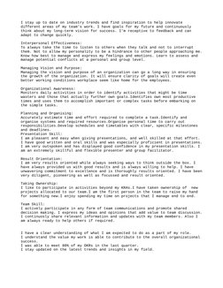 I stay up to date on industry trends and find inspiration to help innovate 
different areas of my team's work. I have goals f