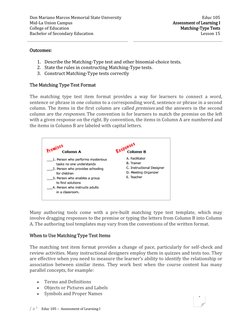 Don Mariano Marcos Memorial State University 
 
Educ 105 
Mid-La Union Campus 
 
Assessment of Learning I 
College of Educati