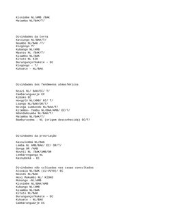 Kissimbe NL/AMB /BAK
Matamba NL/BAK/T/
Divindades da terra
Kaviungo NL/BAK/T/
Nsumbo NL/BAK /T/
Kingongo T/
Kubango NL/AMB
Mp