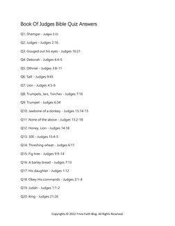 Book of Judges Bible Quiz Questions and Answers | PDF | Samson | Book ...