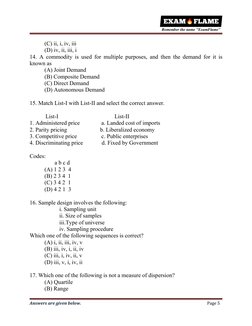 Answers are given below.
Page 5
(C) ii, i, iv, iii
(D) iv, ii, iii, i
14. A commodity is used for multiple purposes, and then